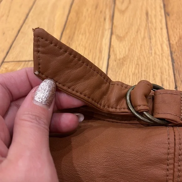 FREE PEOPLE Midnight Magic faux leather mini skirt in cognac. Size 10. - Picture 7 of 14